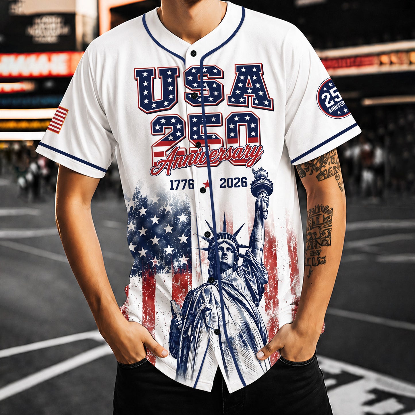 USA 250 Years Anniversary Baseball Jersey, Patriotic Statue of Liberty Shirt, America 1776-2026 Shirt 685210
