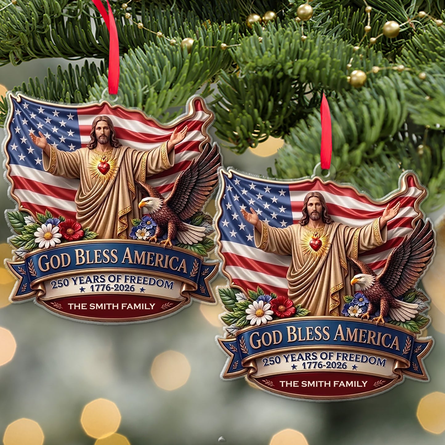 Personalized 250th Anniversary USA Acrylic Ornament, God Bless America Patriotic Christmas Decor 685881