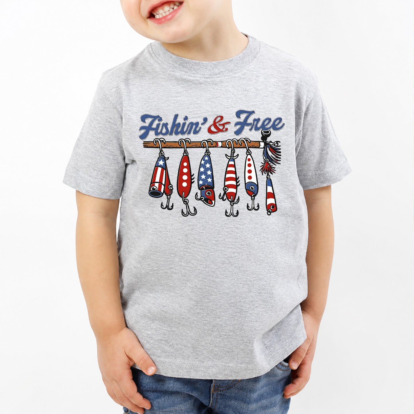 Kids Fishin' And Free Shirt, Patriotic Fishing 250 Years 4th Of July Tee, American Flag Lure Kids Shirt 685309