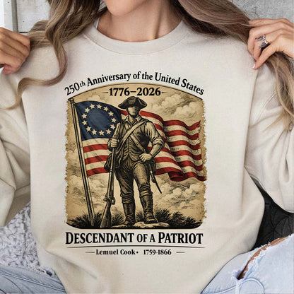 Personalized 250 Years USA Anniversary Bright Shirt | Descendant of a Patriot Tee | 1776–2026 Heritage T-Shirt 684375