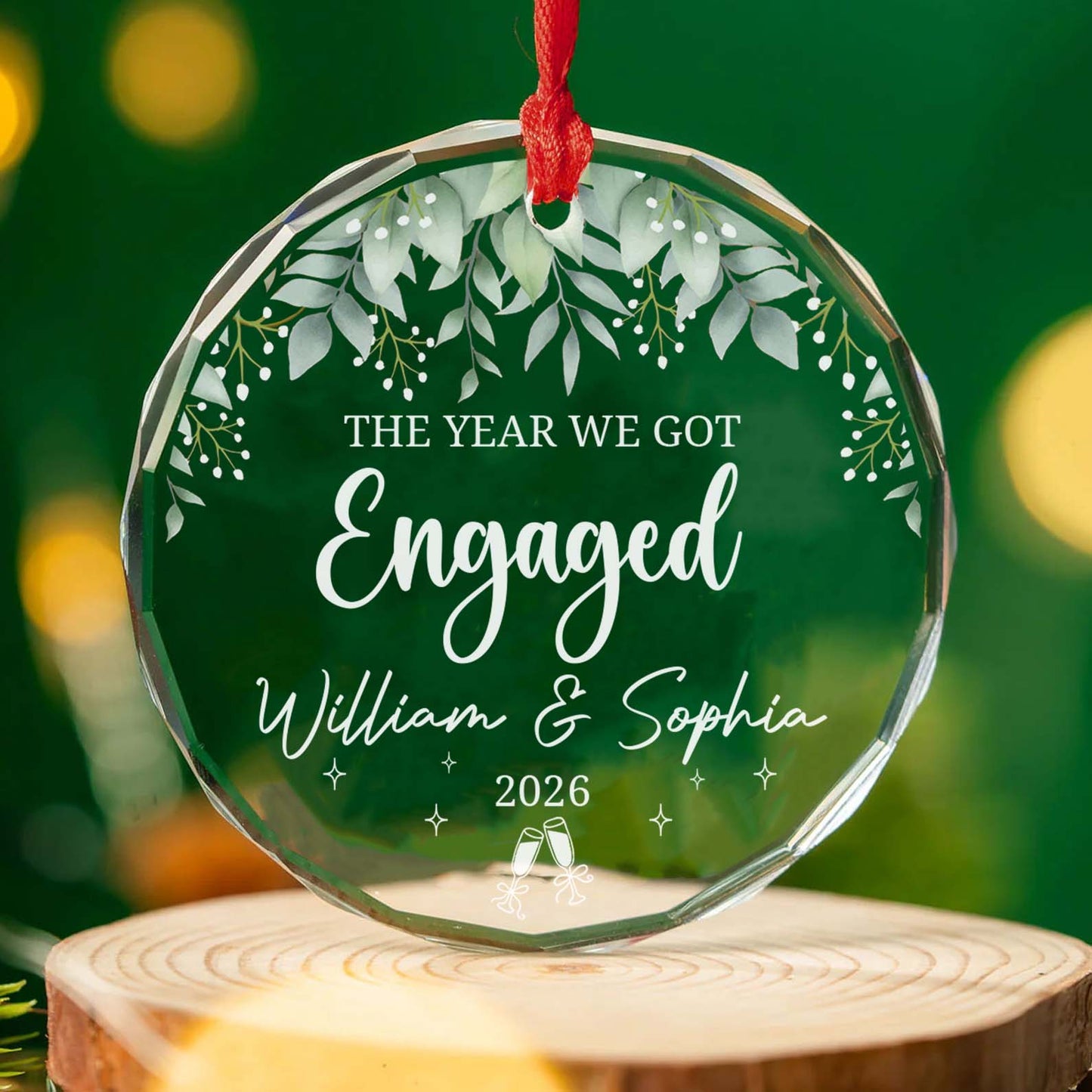 Personalized Engagement Glass Ornament, The Year We Got Engaged 2026 Ornament, Christmas Gift for Couples 685901