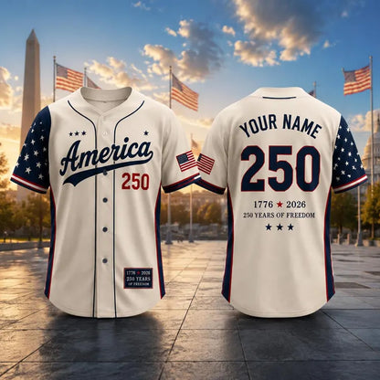 Personalized USA 250 Years Baseball Jersey Shirt, Custom Name Number Patriotic 4th of July Shirt 685170