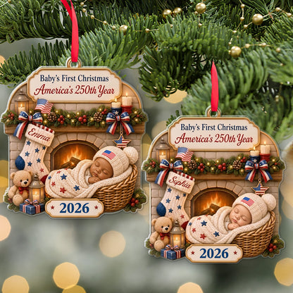 Personalized Baby’s First Christmas USA 250th Anniversary Acrylic Ornament, Newborn Keepsake Gift 685896