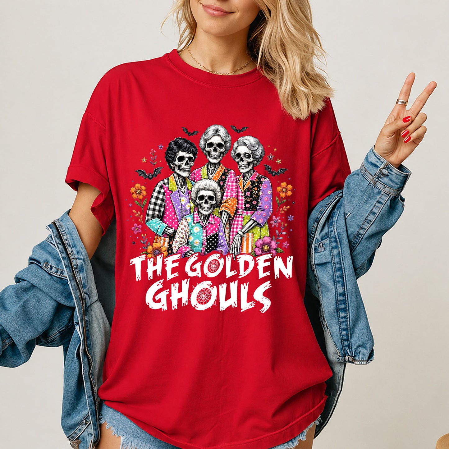 Preppy Halloween Friends Shirt, Golden Ghouls Skeleton Ladies Tee, Girly Spooky Squad Halloween Shirt 685868