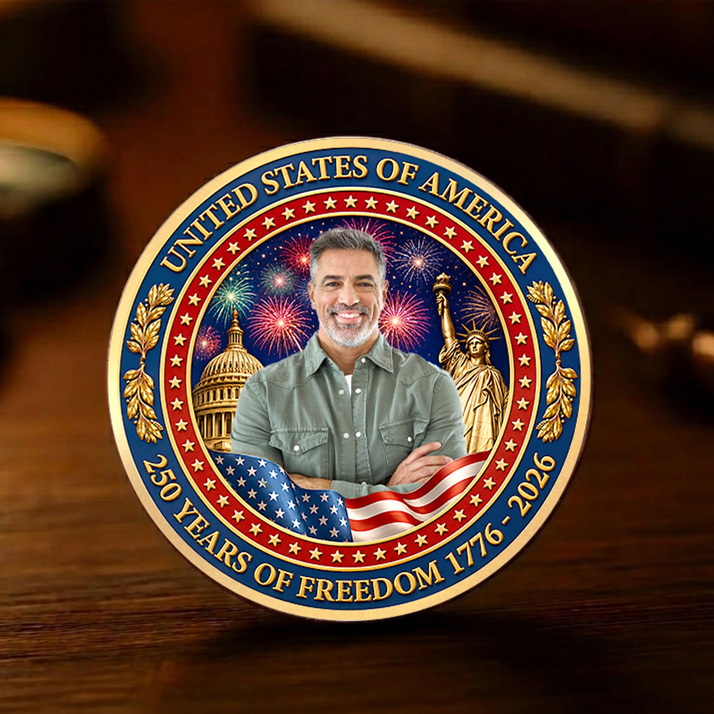 Custom Photo 250 Years Commemorative Coin, Personalized Patriotic USA Challenge Coin 685013