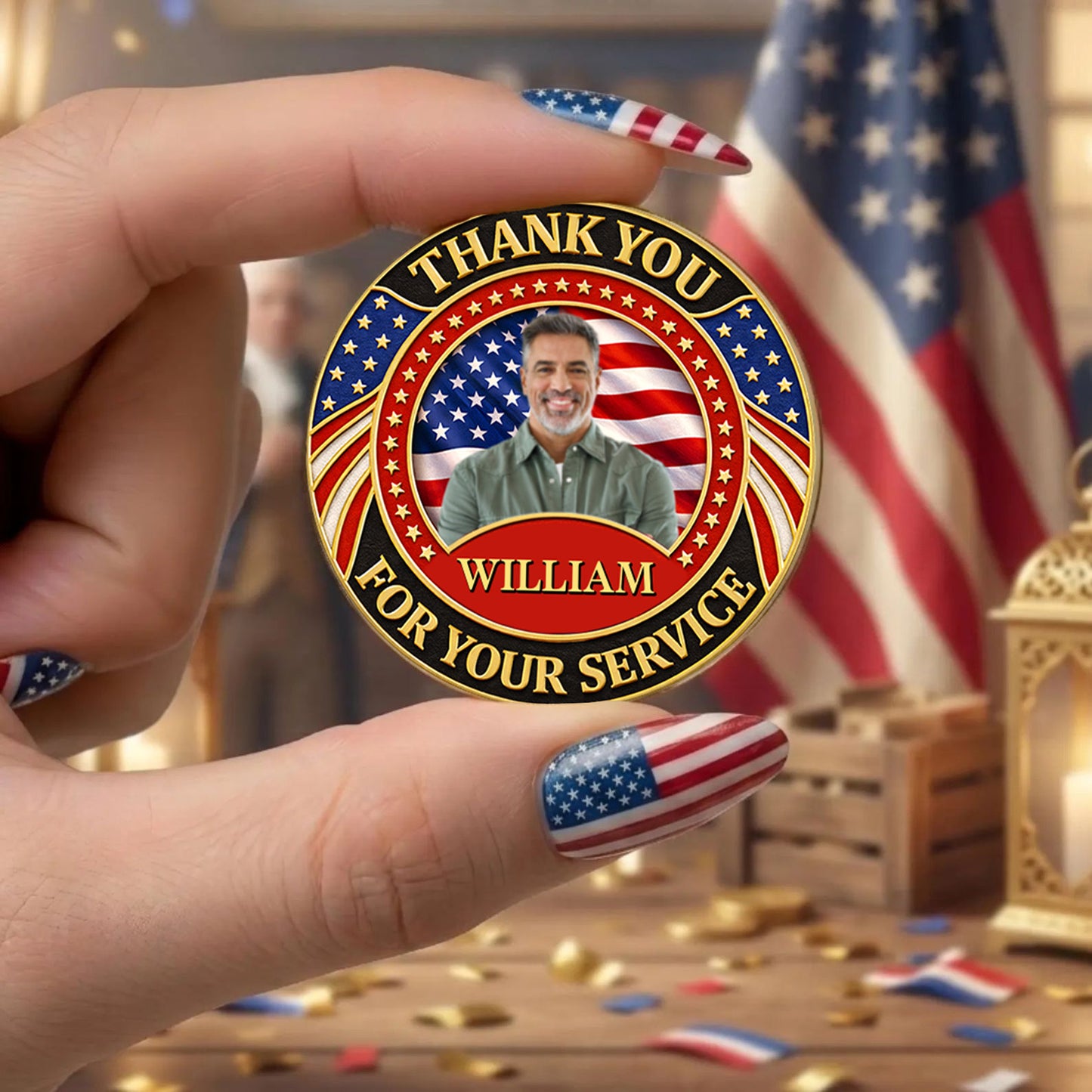 Custom Photo Thank You For Your Service Commemorative Coin, Personalized 250 Years Patriotic Military Gift 684804
