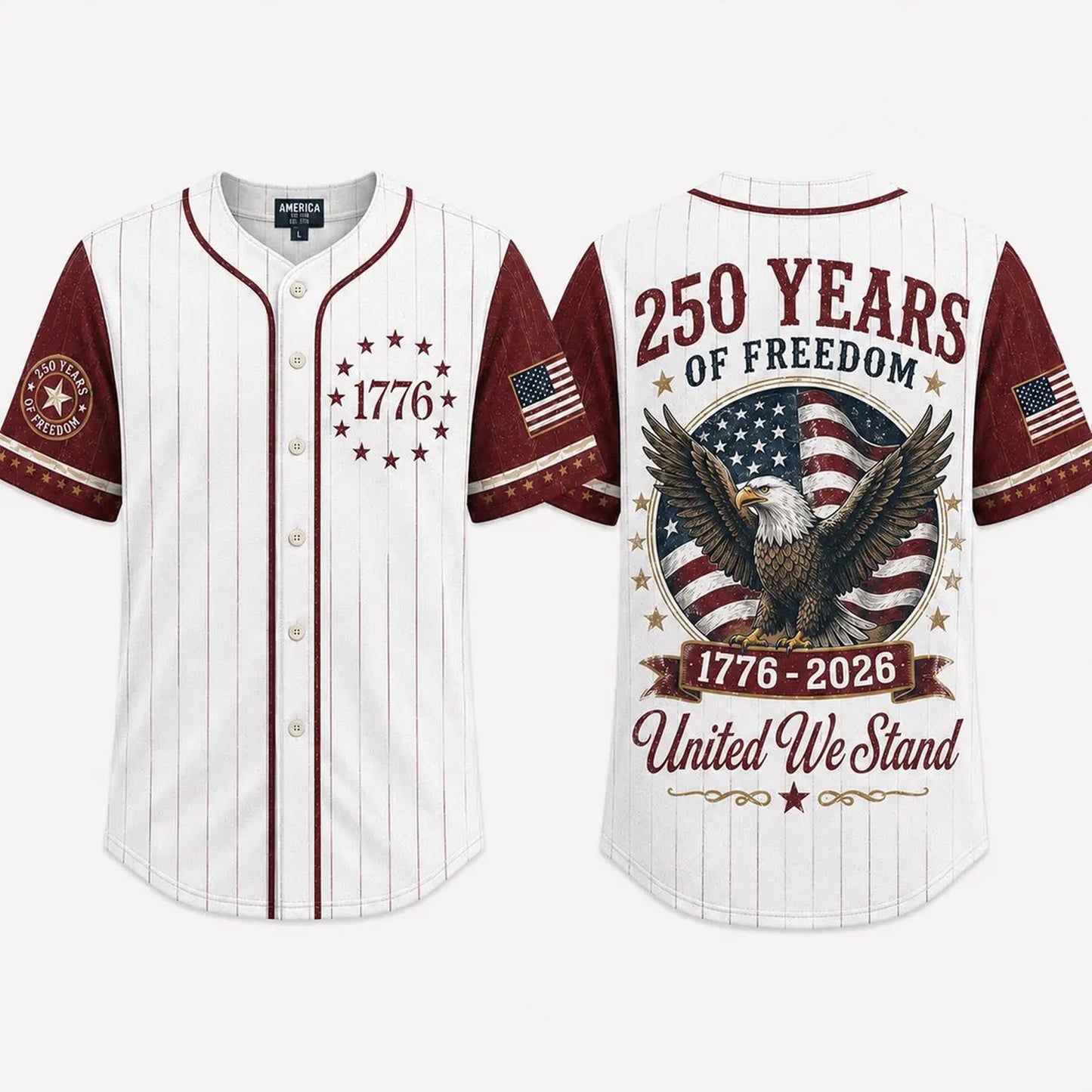 USA 250 Years Anniversary Baseball Jersey Shirt, 1776-2026 Patriotic Freedom Shirt, 4th of July Gift 685402 WFD