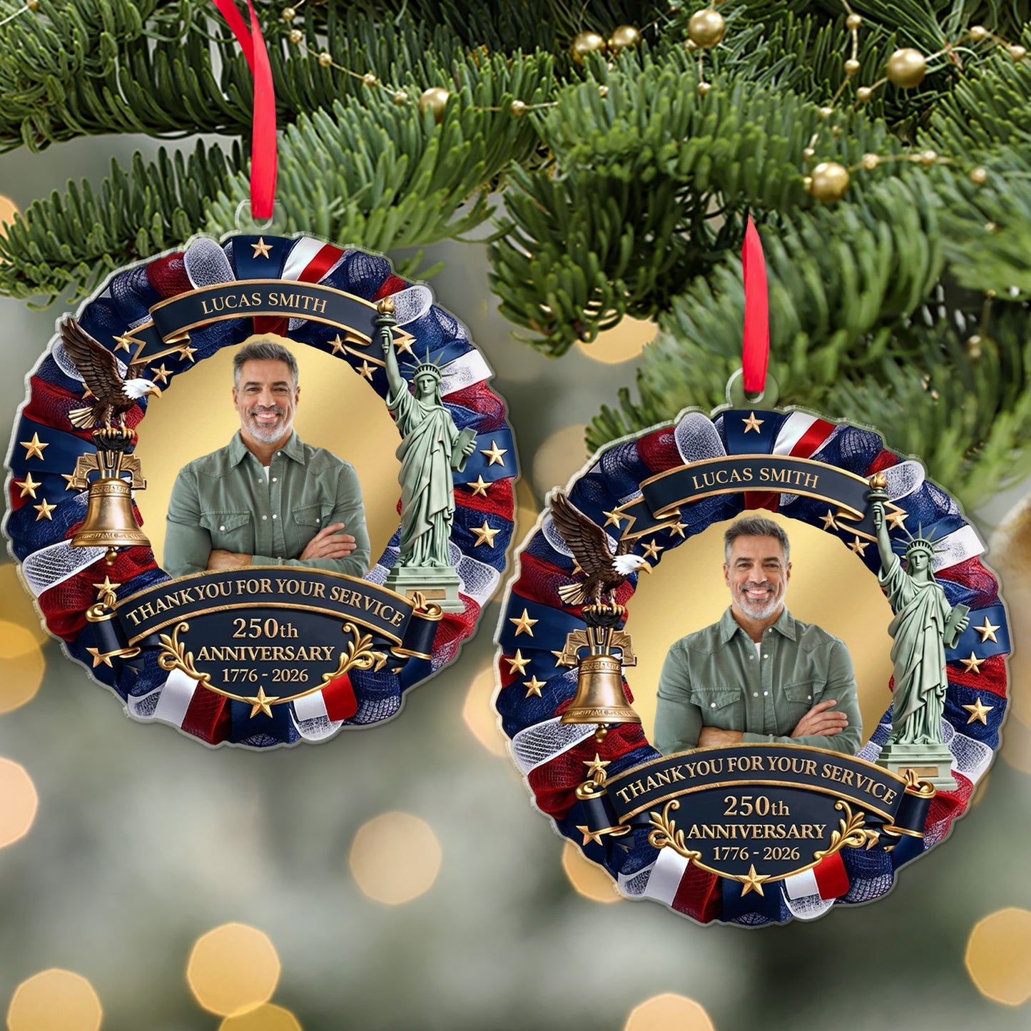 Custom Photo Military Acrylic Ornament, Thank You for Your Service, USA 250th Anniversary Christmas Gift 685904