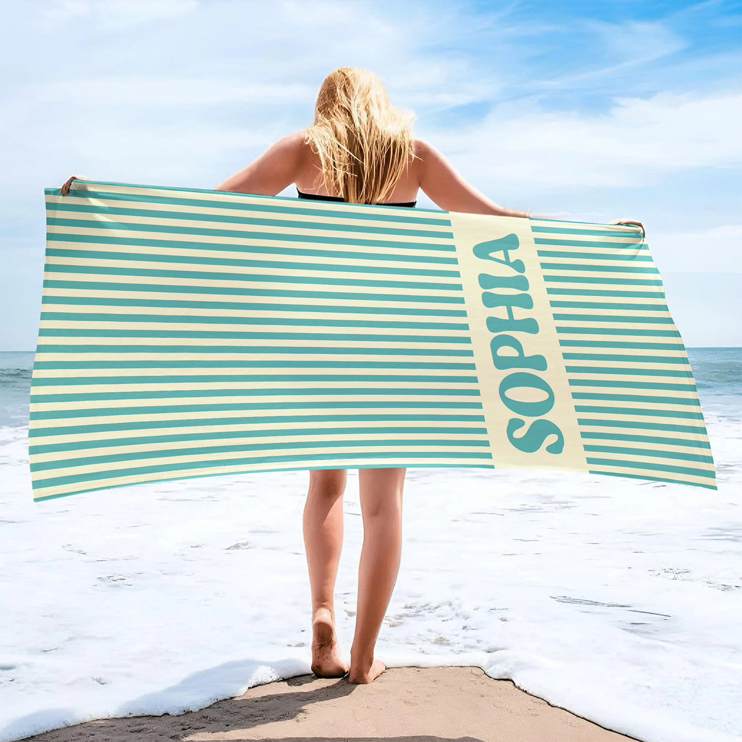 Personalized Groovy Striped Beach Towel, Custom Pool Towel, Bachelorette Party Favor, Retro Summer Beach Gift 684958