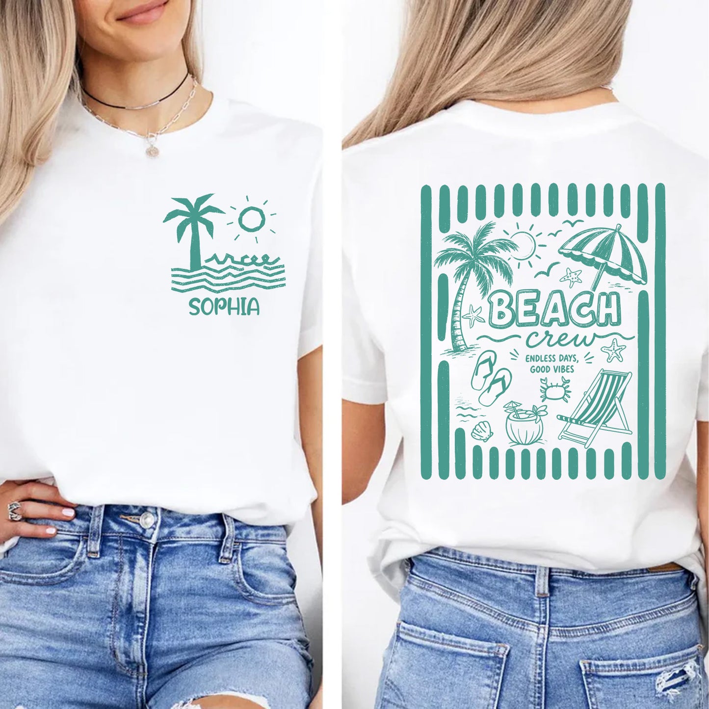 Custom Beach Vacation Pocket & Back Shirt, Personalized Beach Crew Tee, Summer Trip Tee 685503