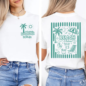 Custom Beach Vacation Pocket & Back Shirt, Personalized Beach Crew Tee, Summer Trip Tee 685503