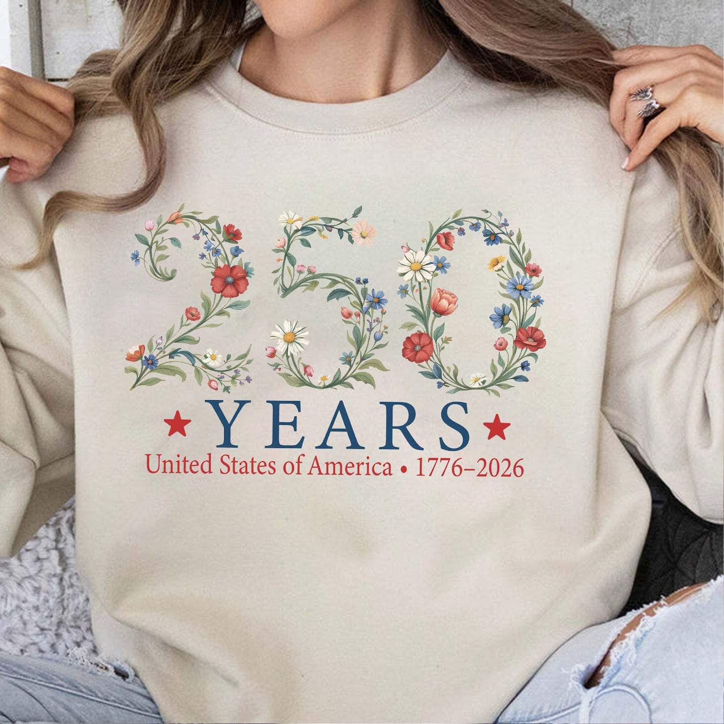 USA 250 Years Anniversary Floral T-Shirt, 1776–2026 Patriotic Botanical Shirt, American Freedom Tee 684915