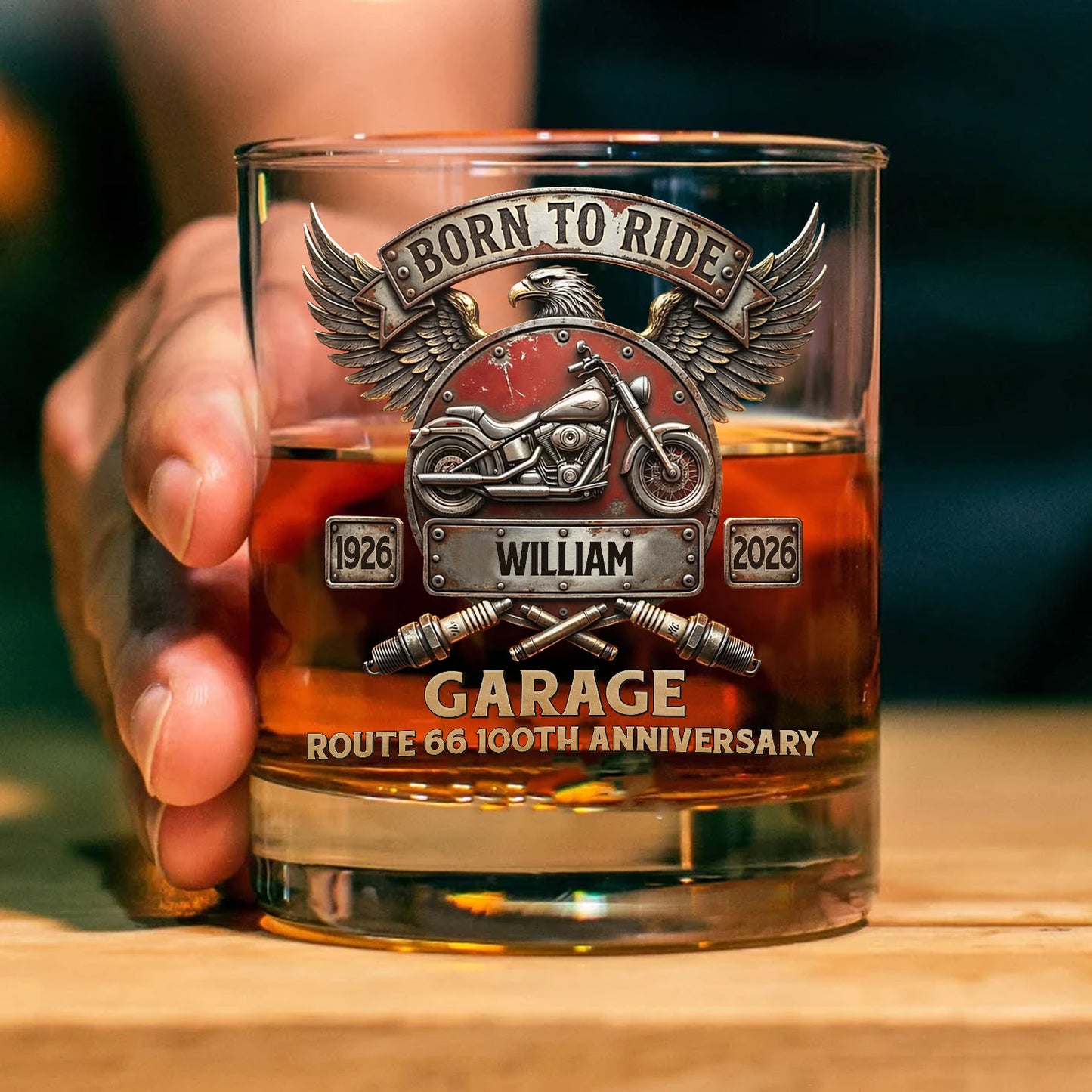 Personalized Route 66 100th Anniversary Whiskey Glass, Custom Name Born To Ride 1926–2026 Glass 684714