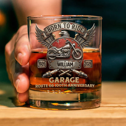 Personalized Route 66 100th Anniversary Whiskey Glass, Custom Name Born To Ride 1926–2026 Glass 684714