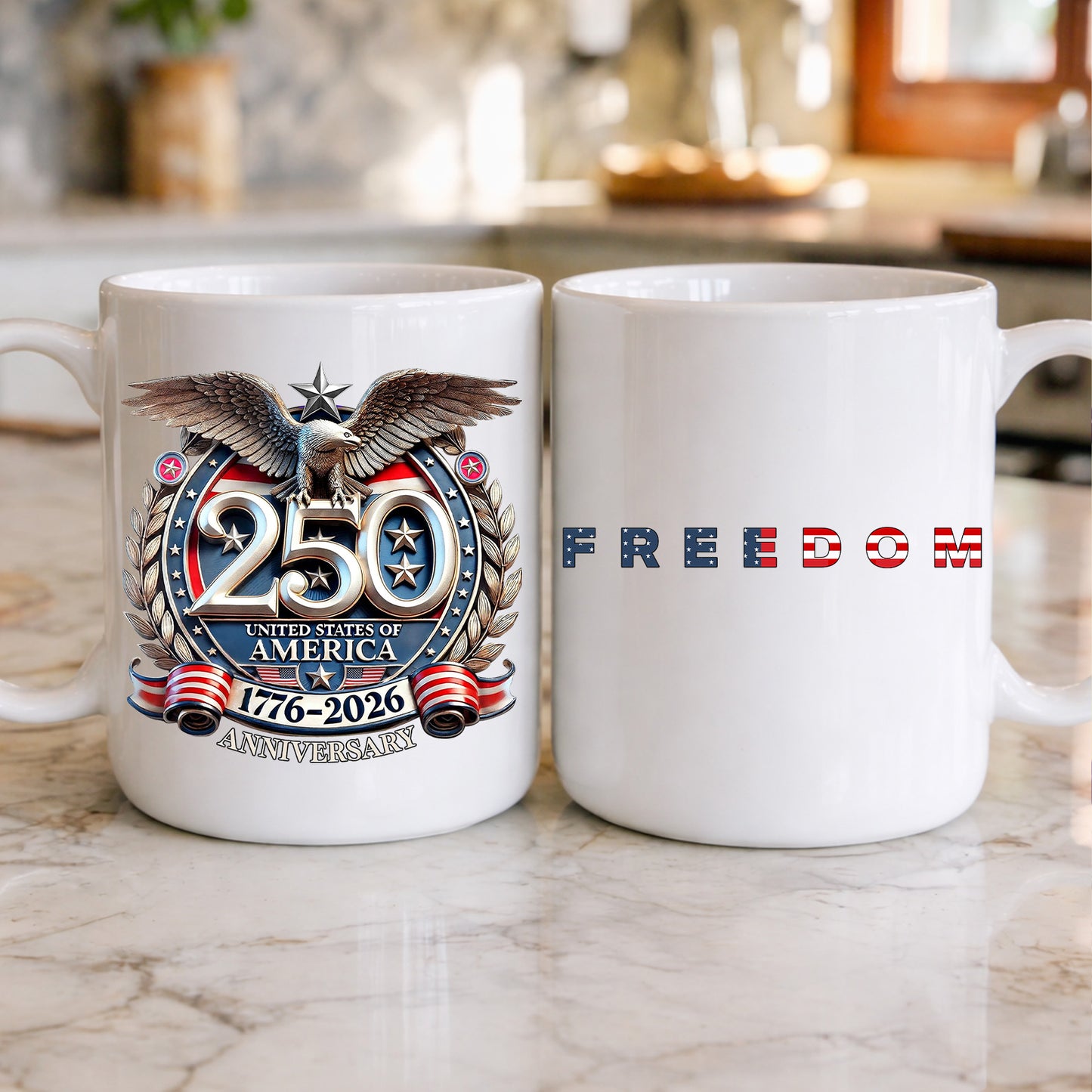 Freedom 250 Years Anniversary Mug | Patriotic 4th of July 1776–2026 Eagle White Mug Accent Mug 684197