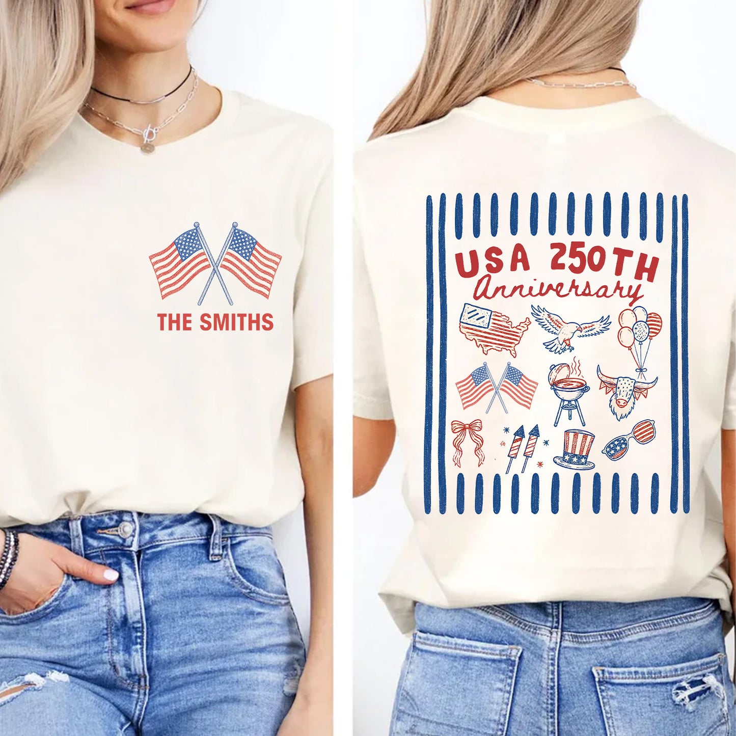 Personalized 250 Years USA Anniversary Pocket & Back Shirt, Custom Name 4th of July Matching Tee 685394