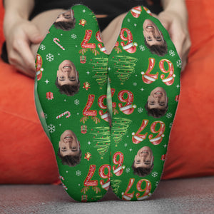Custom Photo Face 6 7 Christmas Socks | Personalized Funny Six Seven Meme Socks for Christmas 683685