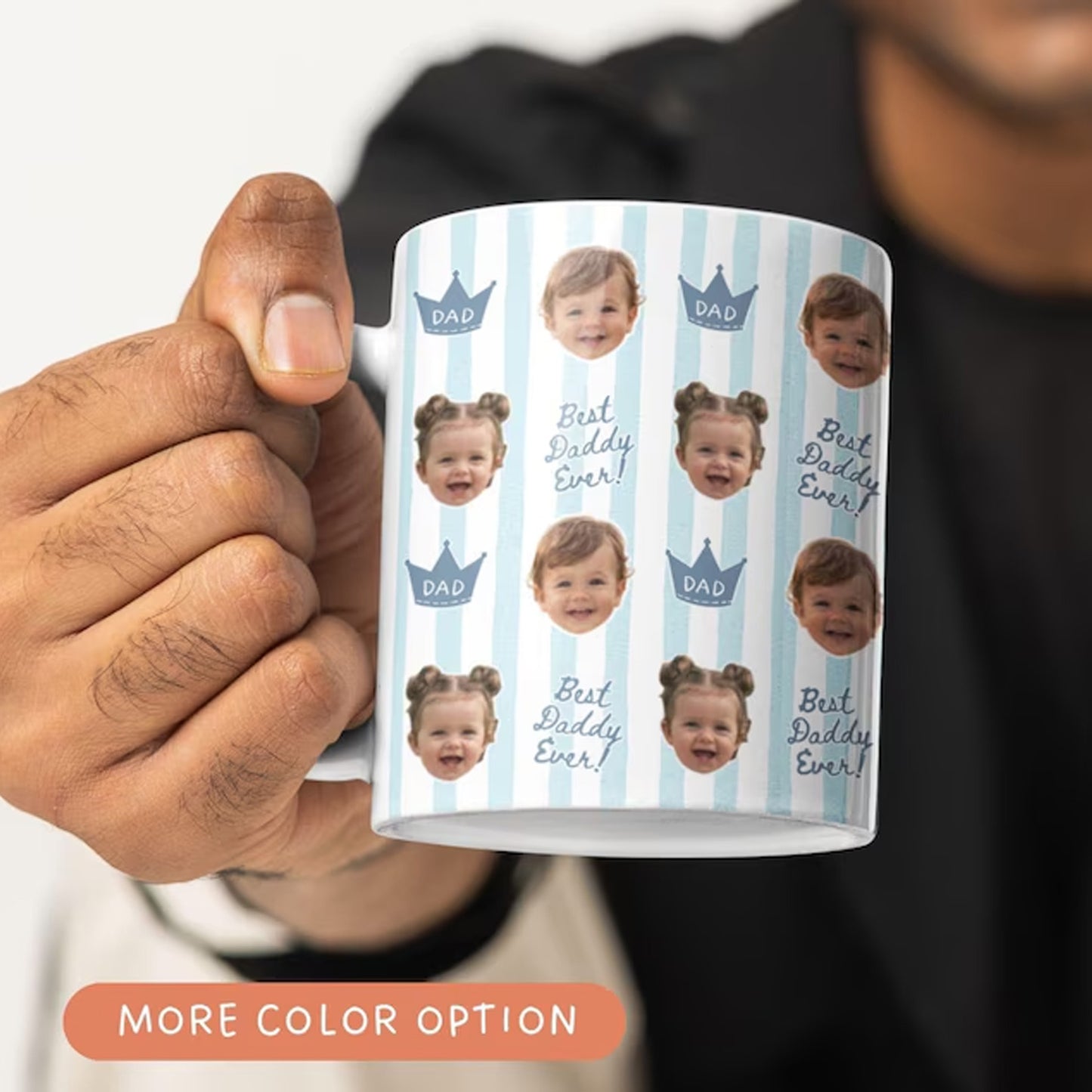 Personalized Baby Face Mug for Dad Grandpa, Custom Photo Coffee Cup, Father’s Day Gift, White Accent Mug 685077