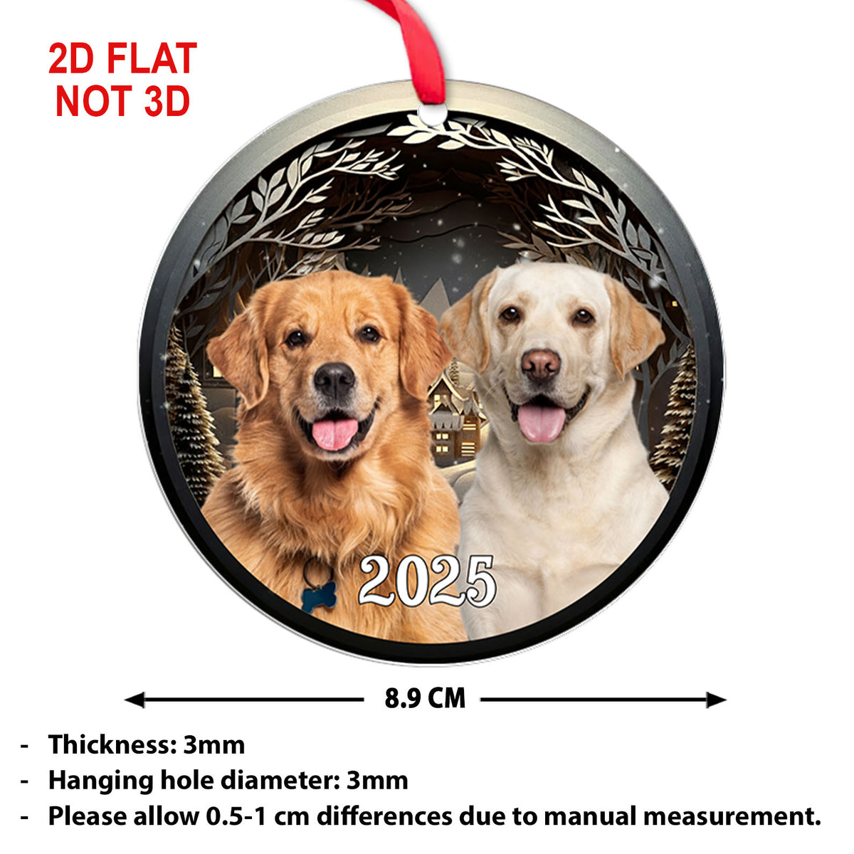 Christmas Night Dog Photo 2D Flat Acrylic Ornament, Custom Personalized Dog Cat Photo Upload Christmas Ornament 683478