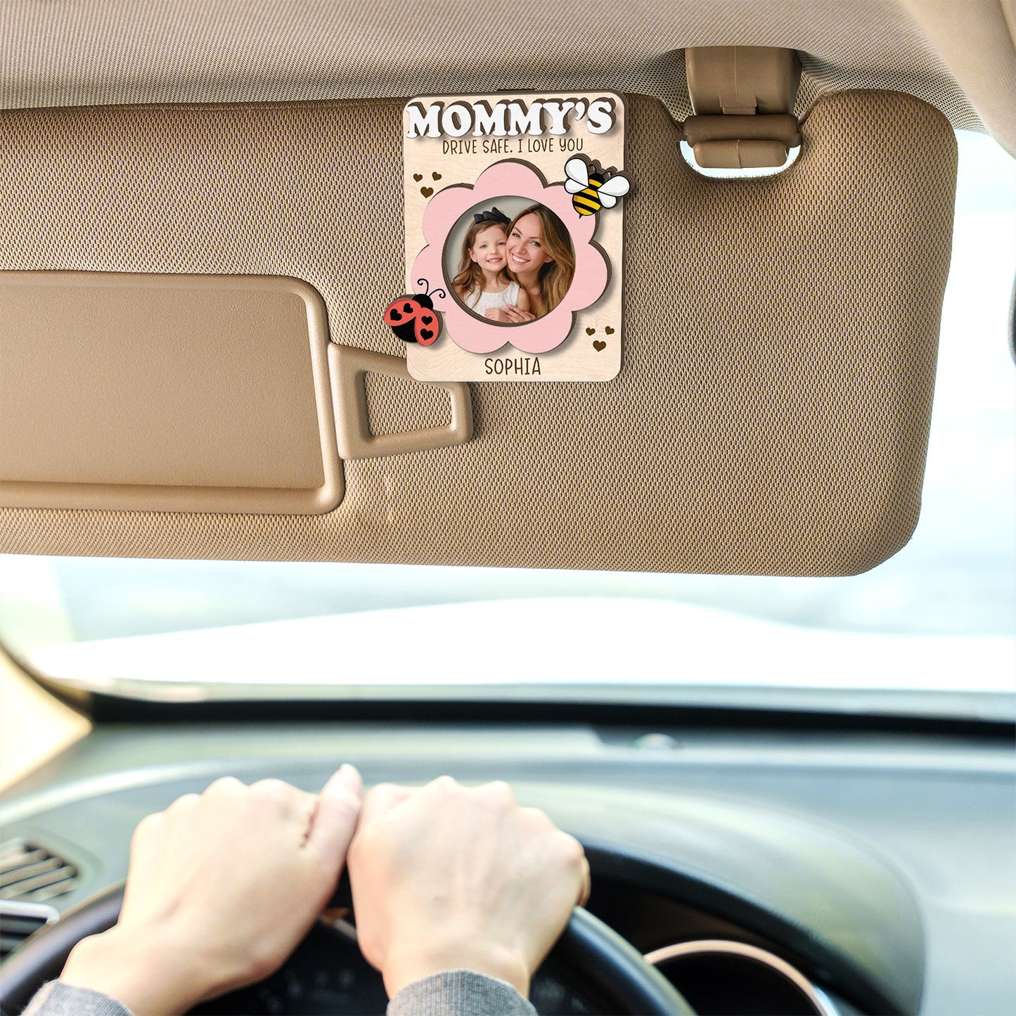 Custom Photo Car Visor Clip for Mom, Grandma, Personalized Love Bug Gift, Mother's Day Gift 684687