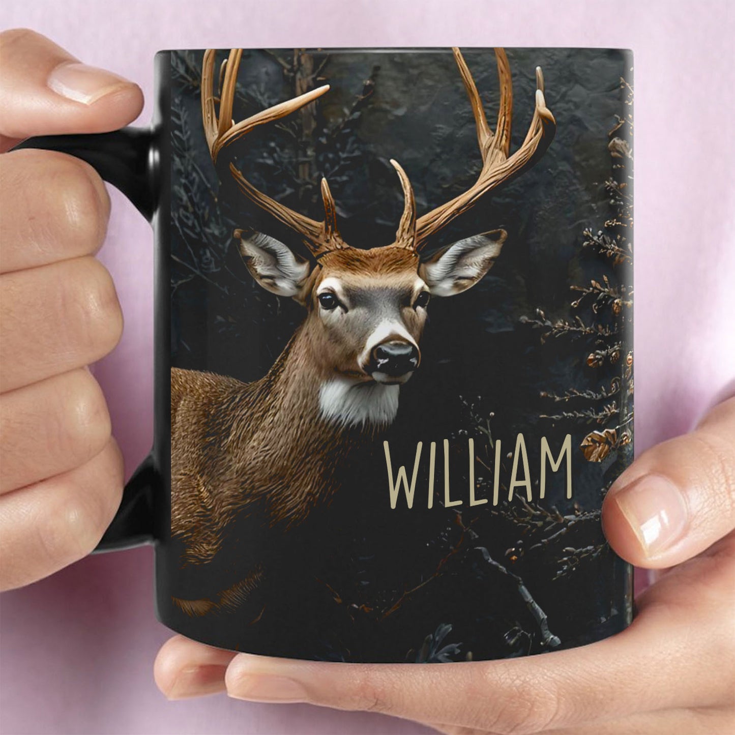 Custom Name Hunting Antlers Black Mug, Deer Hunting Coffee Mug, Gift for Him, Father’s Day Gift 683877