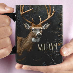 Custom Name Hunting Antlers Black Mug, Deer Hunting Coffee Mug, Gift for Him, Father’s Day Gift 683877