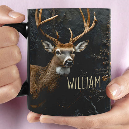 Custom Name Hunting Antlers Black Mug, Deer Hunting Coffee Mug, Gift for Him, Father’s Day Gift 683877