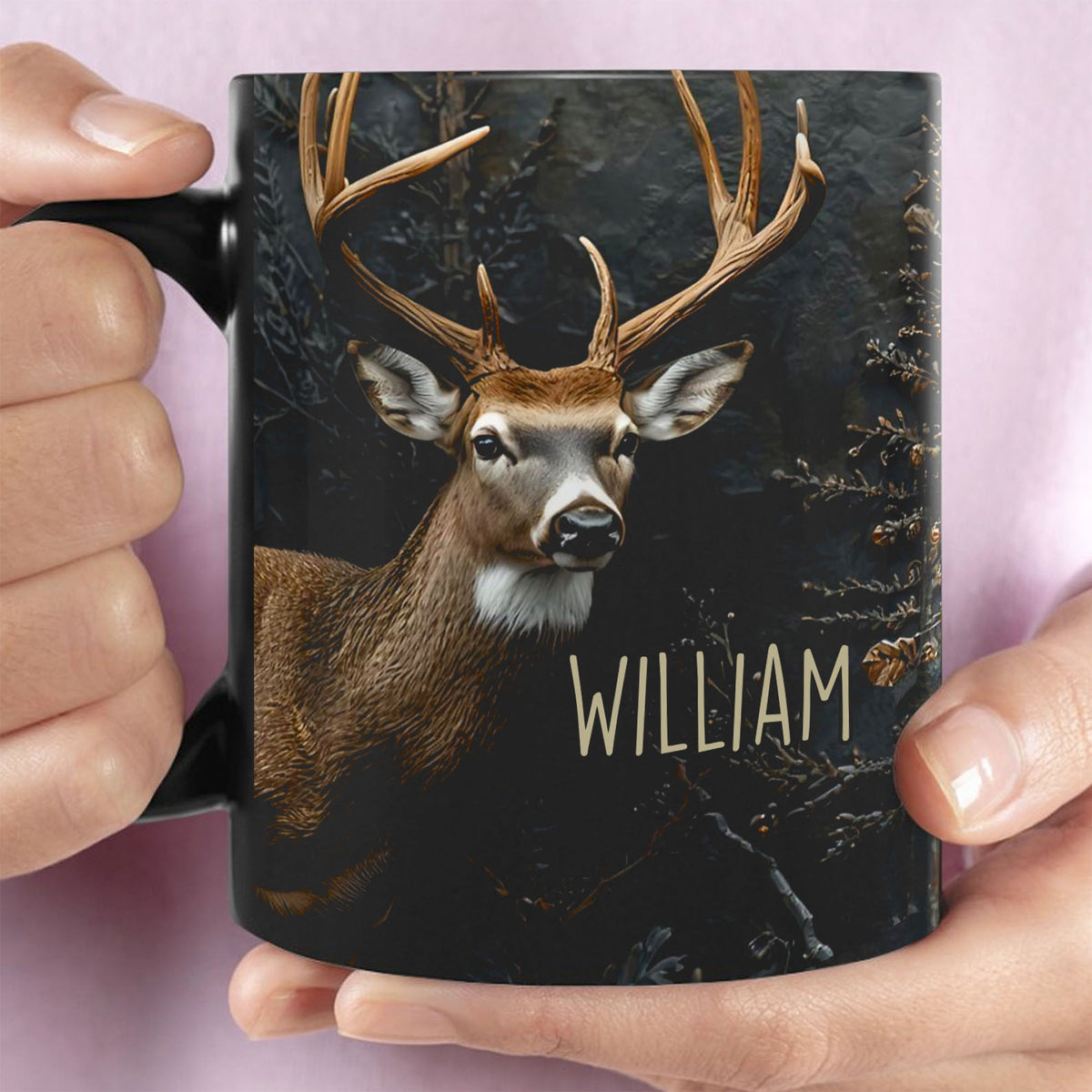 Custom Name Hunting Antlers Black Mug, Deer Hunting Coffee Mug, Gift for Him, Father’s Day Gift 683877