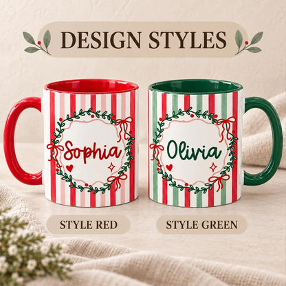 Personalized Christmas Coffee Mug, Custom Name Ceramic Mug, Red & Green Striped Christmas Cup 686808 WFD