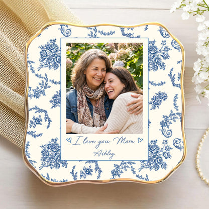 Custom Photo Jewelry Dish for Mom | Personalized Toile De Jouy Trinket Tray | Mother's Day Gift 684588