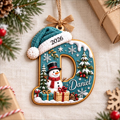 Personalized Initial Christmas Wooden Ornament, Custom Name Letter Ornament with Santa Hat, Kids Family Gift 686981 WFD