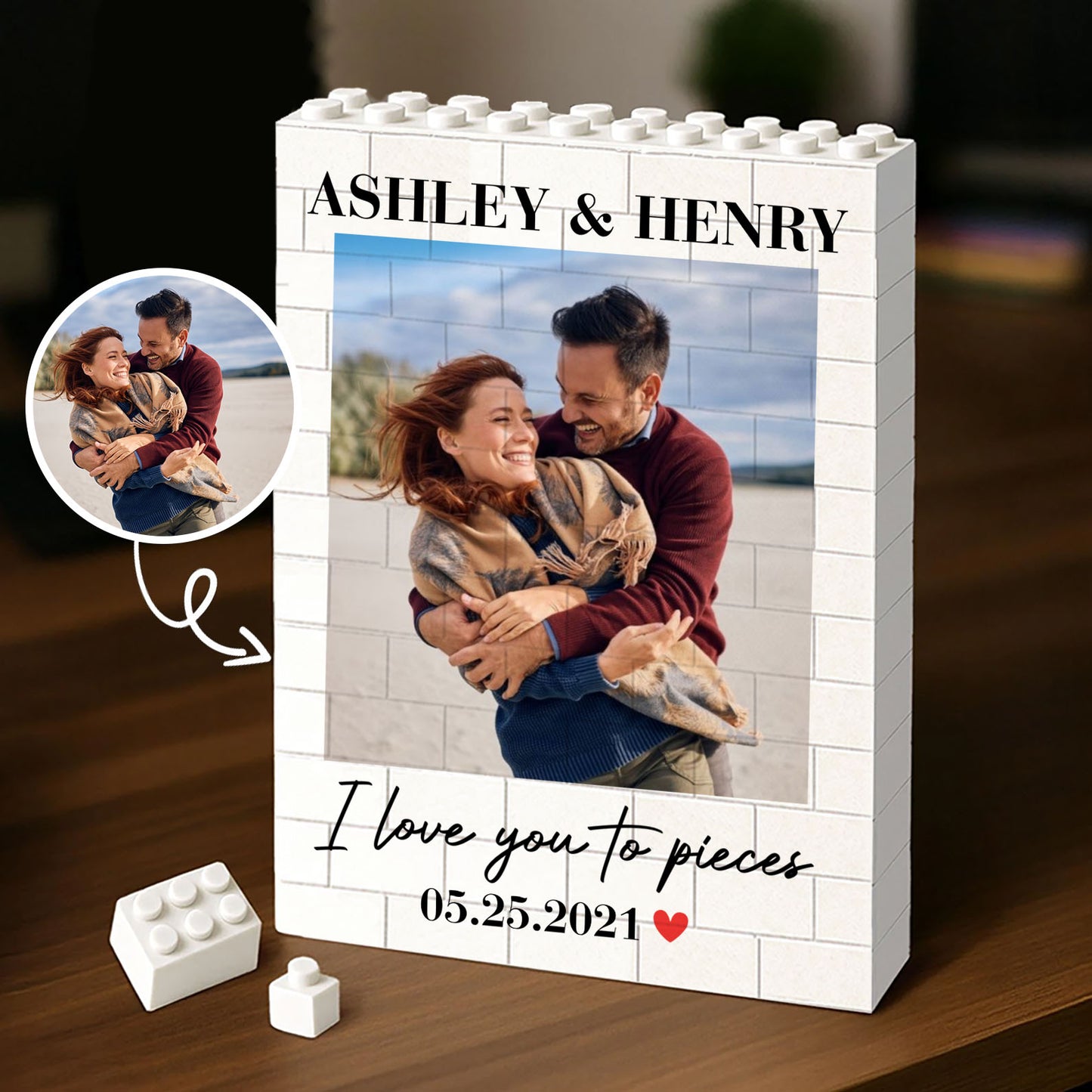 Personalized Couple Photo Building Blocks, Custom Anniversary Keepsake, Love You to Pieces Gift 685985