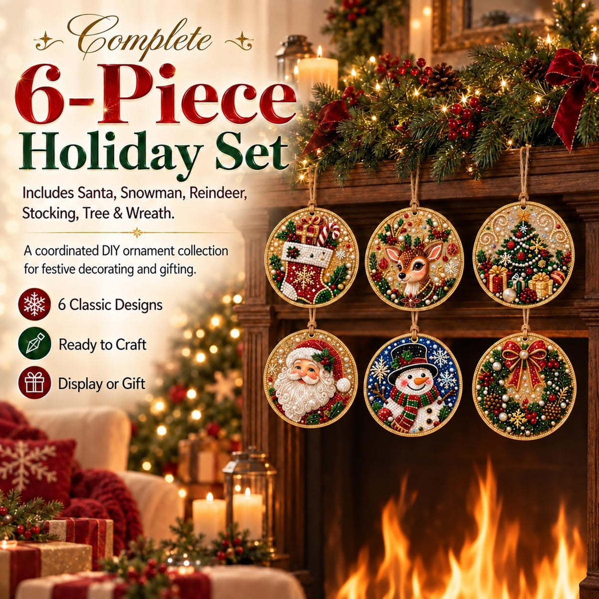 6PCS DIY Christmas Ornaments, Pearl Diamond Art Kits for Adults, Holiday Craft Christmas Decor 686438 WFD
