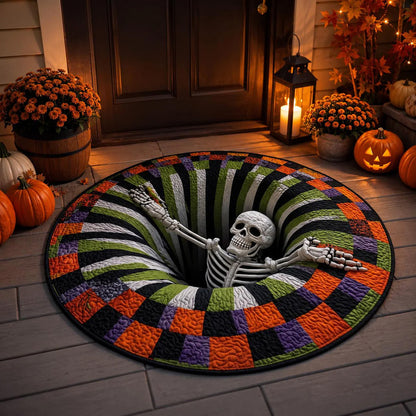 3D Skeleton Halloween Round Rug, Spooky Optical Illusion Floor Mat, Creepy Haunted House Halloween Decor 685932 WFD