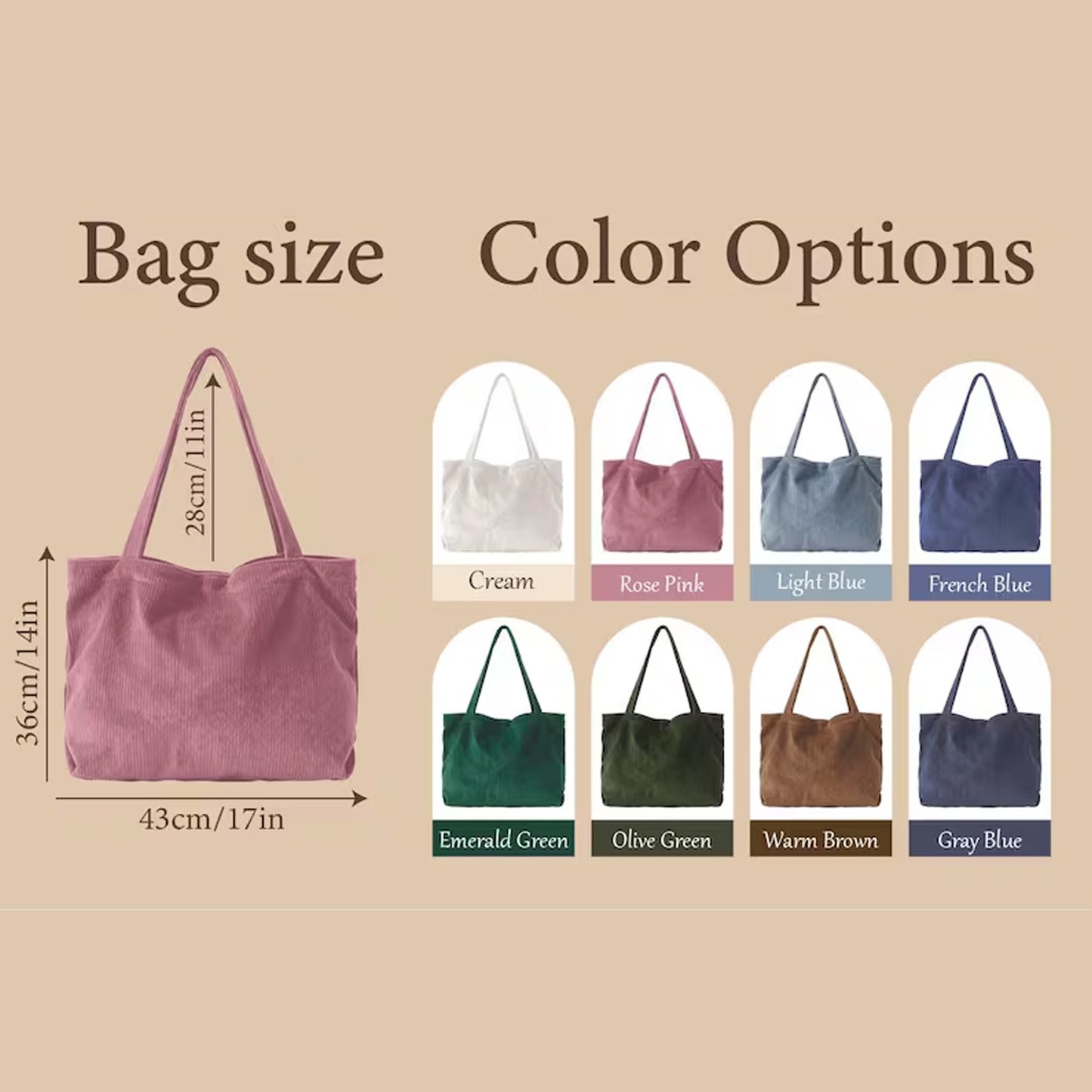 Personalized Tote Bag, Custom Mom Grandma Corduroy Tote, Chunky Yarn Name Purse, Mothers Day Gift 684843