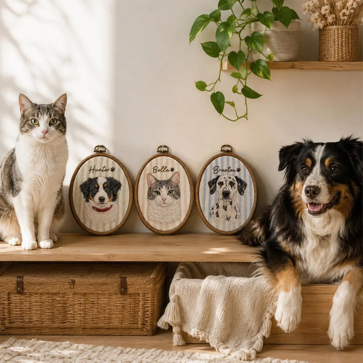 Personalized Pet Portrait Embroidery Hoop, Custom Dog Cat Photo & Name, Pet Memorial Gift 686669 WFD