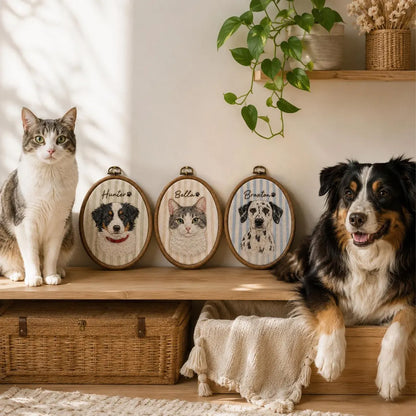 Personalized Pet Portrait Embroidery Hoop, Custom Dog Cat Photo & Name, Pet Memorial Gift 686669 WFD