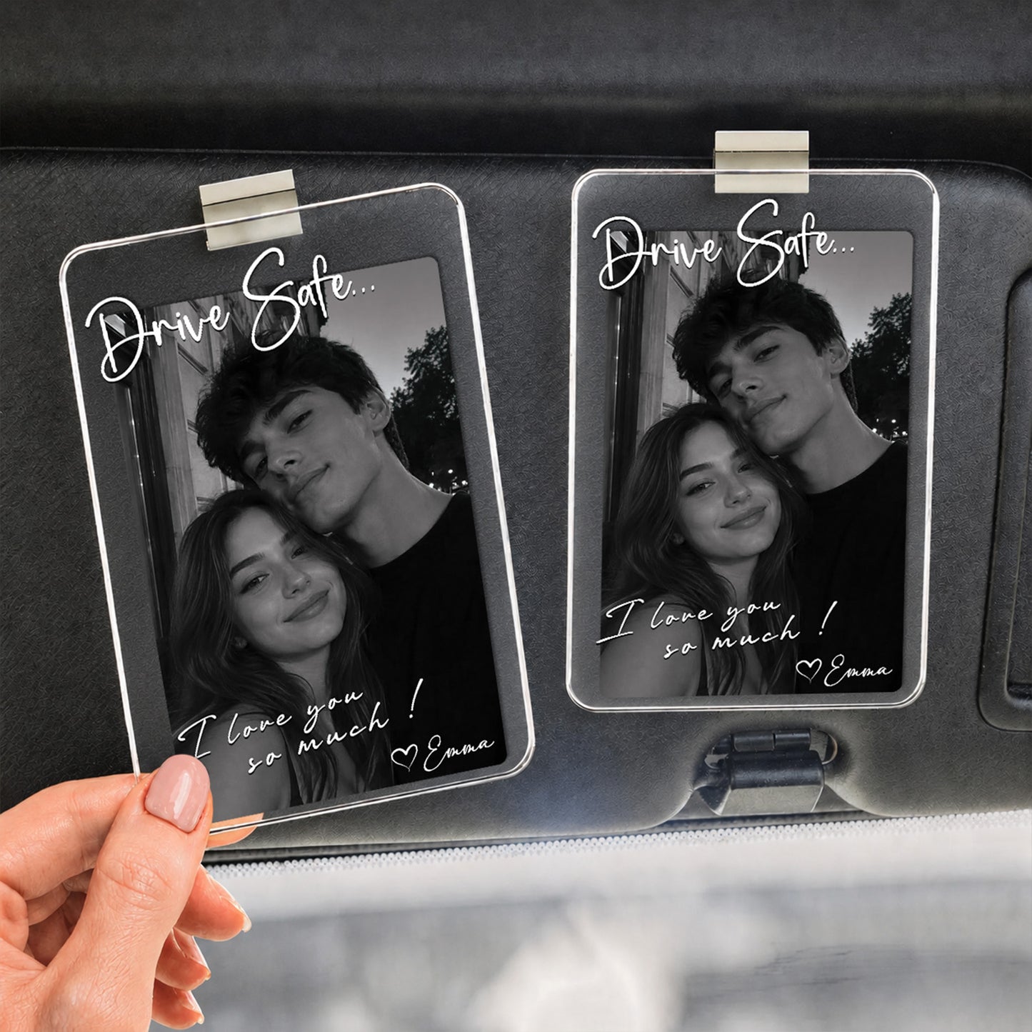 Custom Photo Couple Car Visor Clip, Drive Safe Gift for Him, Personalized Couple Keepsake, Boyfriend Husband Gift 685956