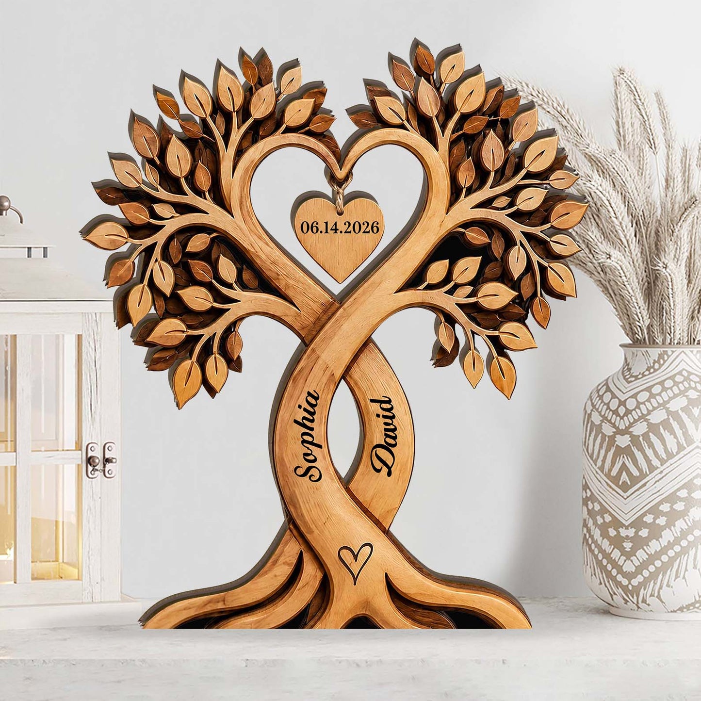 Personalized Couple Heart Tree Wooden Block, Custom Name Anniversary Gift, Wedding Gift for Couple 685734