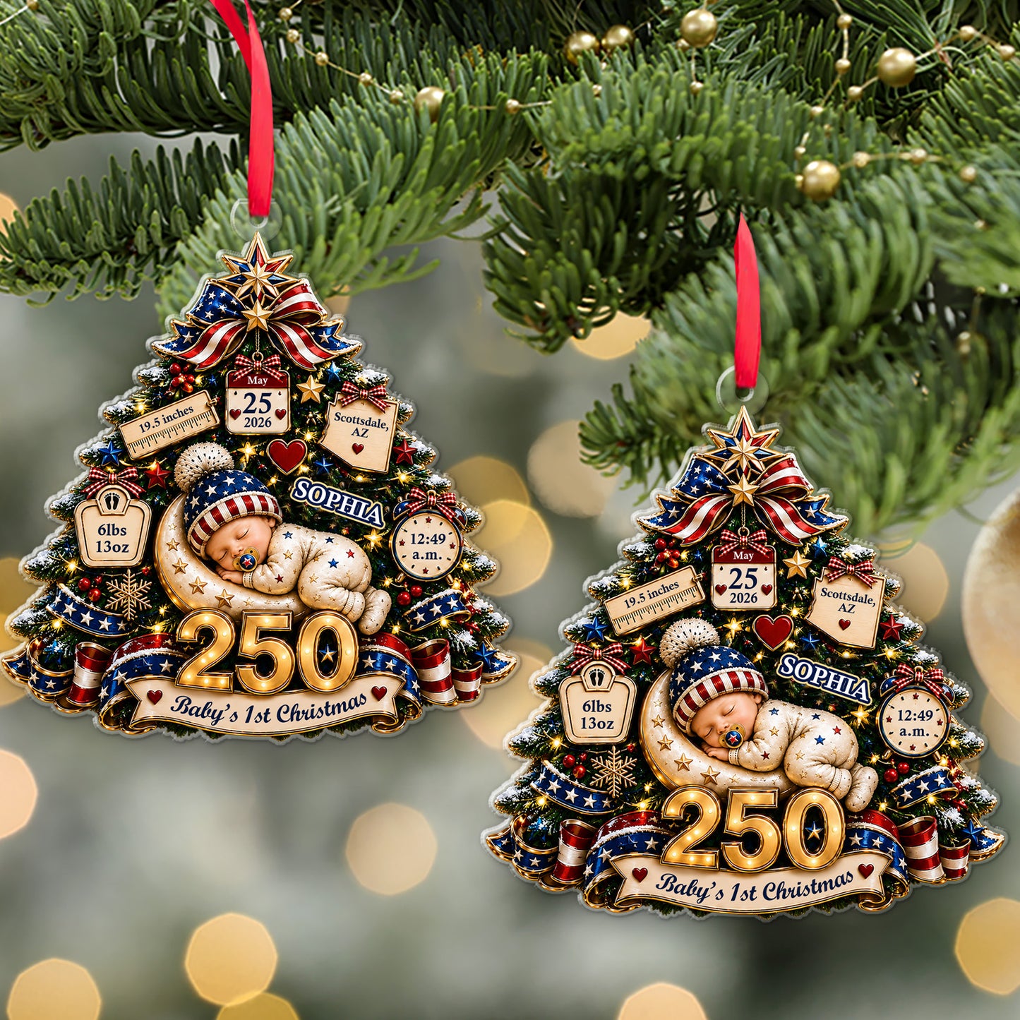 Personalized Baby's 1st Christmas USA 250th Anniversary Acrylic Ornament, Newborn Keepsake Gift 685953