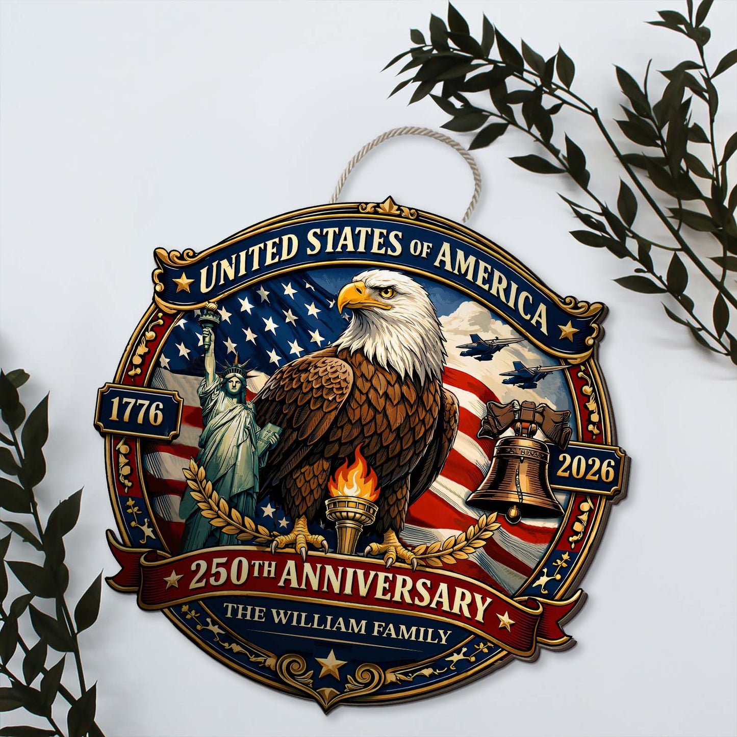 Personalized USA 1776–2026 250 Years Anniversary Wooden Sign | Patriotic Eagle Liberty Wood Sign 684543