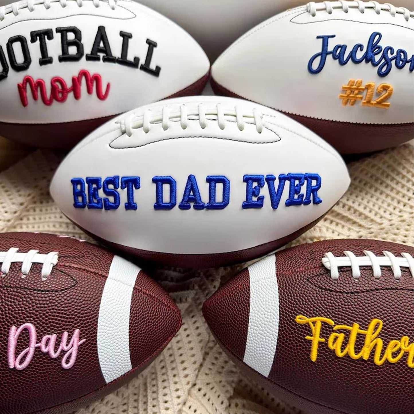 Personalized Embroidered Football Gift for Dad, Custom Football Keepsake Ball from Kids, Father's Day Gift 685081