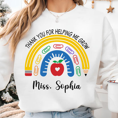 Personalized Thank You for Helping Me Grow Shirt, Custom Teacher Appreciation Tee, Back to School Teacher Gift 685498