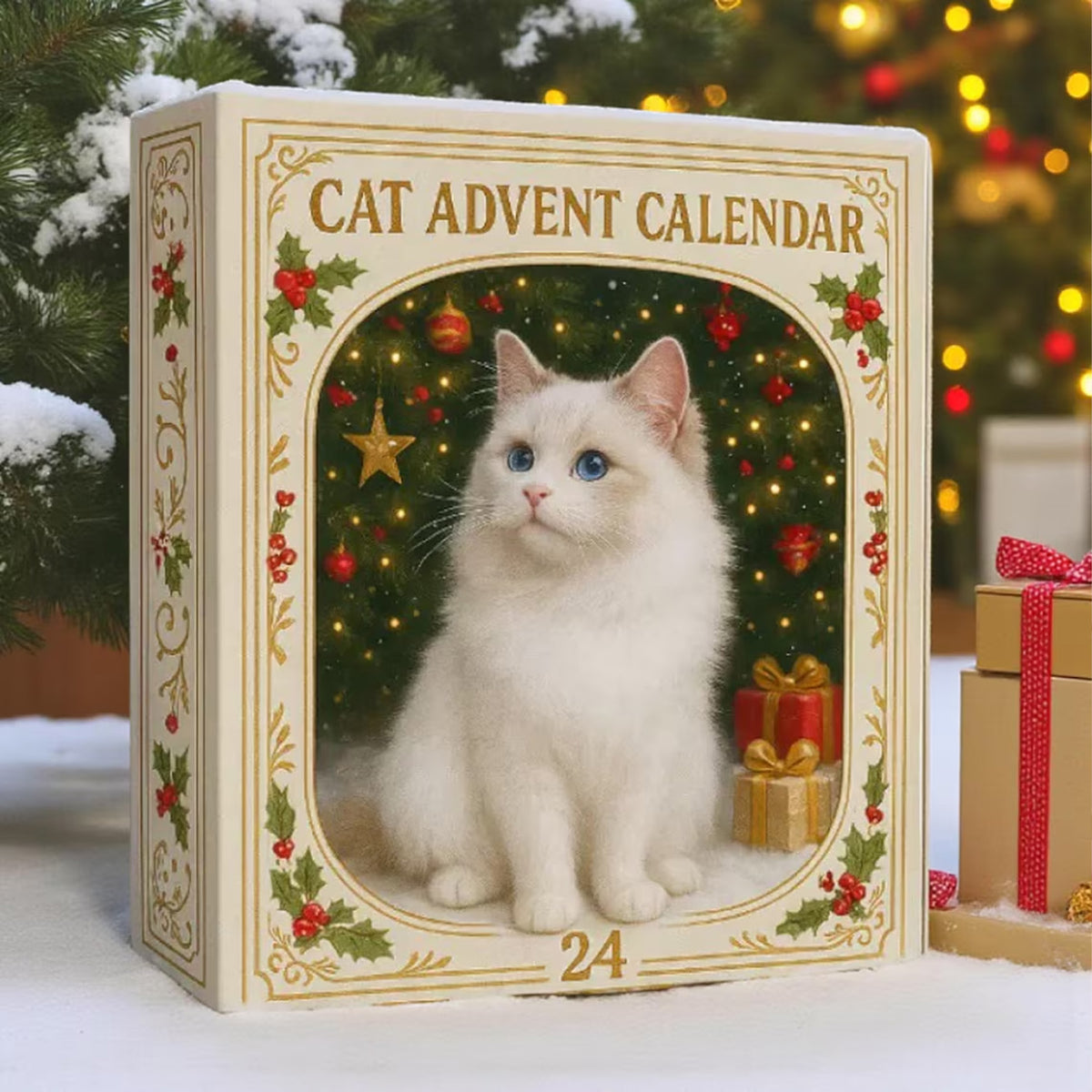 2D Acrylic Cat Christmas Advent Calendar, 24 Mini Cat Figurines, Cat Lover Christmas Decor Gift 686318 WFD