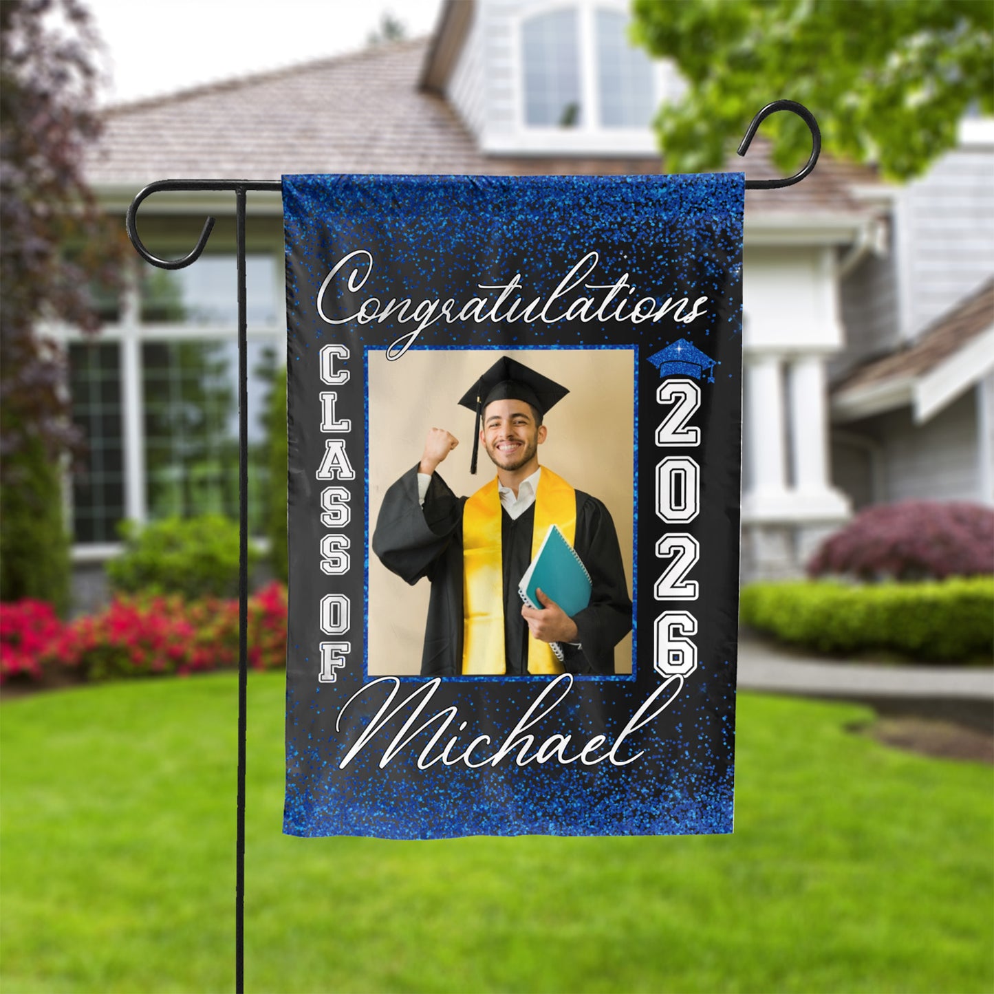 Congratulations Graduation Senior Class of 2026 Sparkle Personalized Custom Photo Garden Flag C175