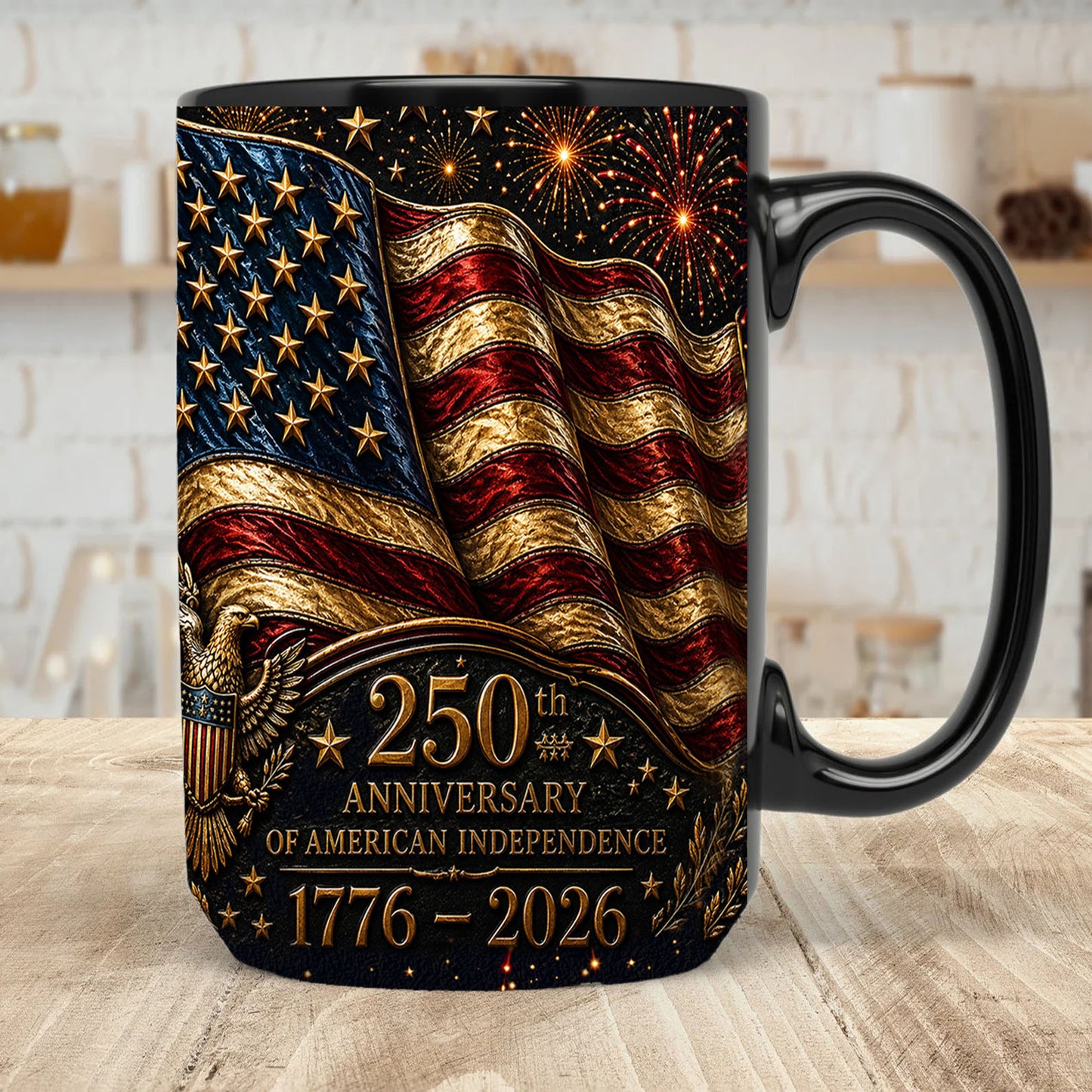 250 Years Anniversary Coffee Mug, Patriotic American Independence 1776-2026 4th Of July Black Mug 685322
