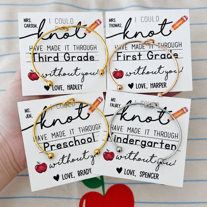 Custom Teacher Knot Bangle, Personalized Teacher Appreciation Gift, Bracelet with Gift Box & Card 685809 WFD