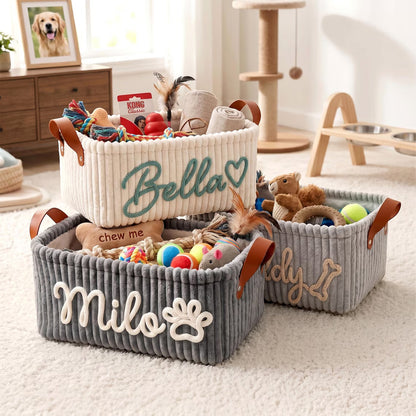 Personalized Dog Toy Basket, Custom Pet Storage Bin, Corduroy Dog Toy Organizer, Gift for New Dog Owners 685550 WFD