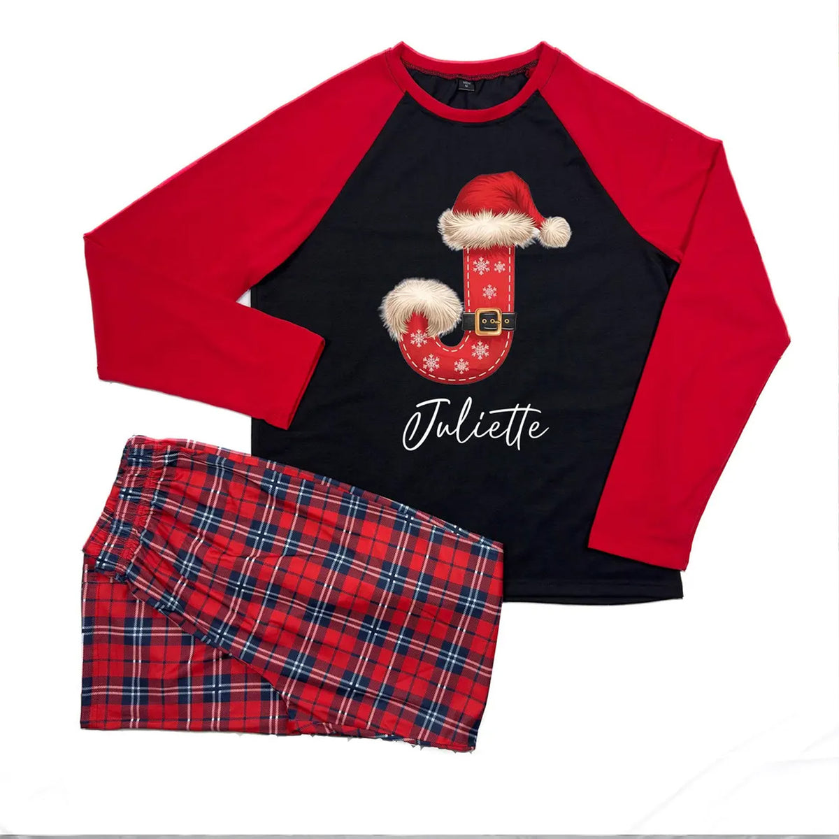 Personalized Santa Initial Family Christmas Pajamas, Buffalo Plaid Matching Holiday Pajama Set 686312 WFD
