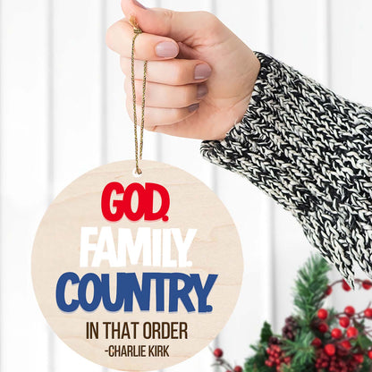 God Family Country Charlie Kirk Wood Ornament, Christmas Charlie Kirk 2025 Ornament, Charlie Kirk 2 Layered Wooden Ornament 683102